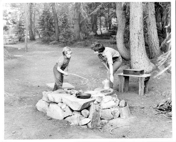 Shirley West and daughter Deborah. Gold Lake campground, early 1950's